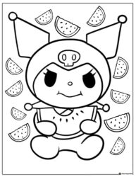 Kuromi Eating Watermelon Coloring Page