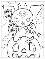 Kuromi Halloween Coloring Page on Pumpkin