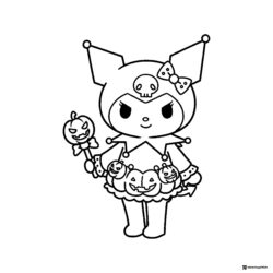 Kuromi Halloween with Pumpkin Skirt and Staff Coloring Page