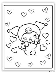 Kuromi Happy with Many Hearts Around Her Coloring Page