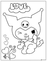 Kuromi Love Themed Coloring Page Winking