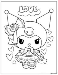 Kuromi Love Themed Coloring Page with Hearts