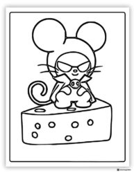Kuromi Mouse Costume Coloring Page on Cheese Block