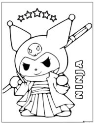 Kuromi Ninja with Stars Coloring Page
