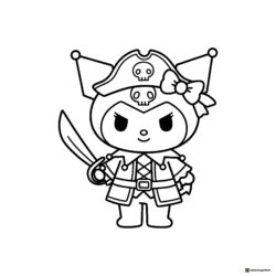 Kuromi Pirate with Bow and Sword Coloring Page
