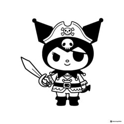 Kuromi Pirate with Eyepatch and Sword Coloring Page
