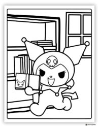 Kuromi Reading Book Coloring Page in Library