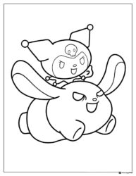 Kuromi Riding Baku with Key Coloring Page