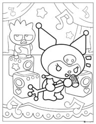 Kuromi Singing with Speakers and Musical Notes Coloring Page