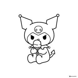 Kuromi Sitting and Eating Ice Cream Coloring Page