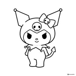 Kuromi Standing with Skull Bow and Devil Tail Coloring Page