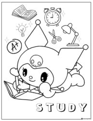 Kuromi Studying with School Supplies Coloring