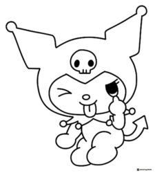 Kuromi Winking and Sticking Out Tongue Coloring Page