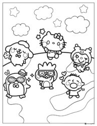 Kuromi and Friends Coloring Page with Clouds and Stars
