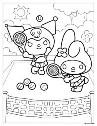 Kuromi and My Melody Playing Tennis Coloring Page