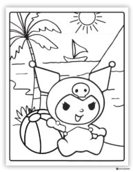 Kuromi and My Melody Sitting Together with Hearts Coloring Page