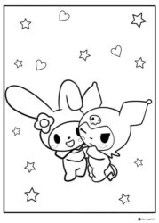 Kuromi and My Melody Standing Together with Stars and Hearts