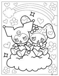 Kuromi and My Melody on Cloud with Rainbow Coloring