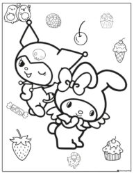 Kuromi and My Melody with Treats Coloring Sheet 1