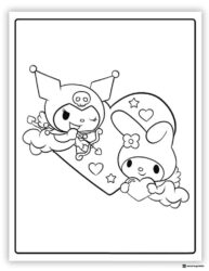 Kuromi as Cupid with My Melody on a Cloud Coloring Page