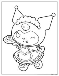 Kuromi as a Maid Holding a Teacup Coloring Page