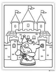 Kuromi as a Queen in Front of a Grand Castle Coloring Page