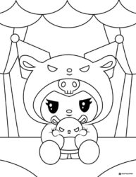 Kuromi in Bear Costume Holding Bear Coloring