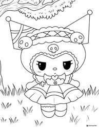 Kuromi in Gothic Outfit Coloring Page Outdoors