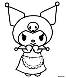 Kuromi in a maid outfit coloring sheet