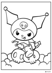 Kuromi on skulls with clouds coloring page