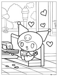Kuromi reading a book coloring page