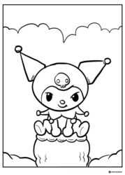 Kuromi sitting on a cloud coloring sheet