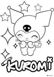Kuromi sitting with sparkles and stars coloring sheet