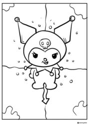 Kuromi smiling with skull in background coloring page