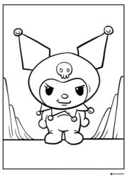 Kuromi standing with abstract background coloring sheet