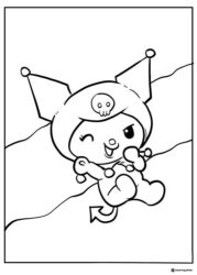Kuromi winking and floating coloring page
