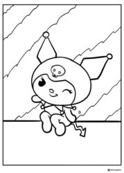 Kuromi winking sitting on a ledge coloring page