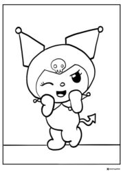 Kuromi winking standing pose coloring page