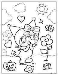 Kuromi with Flowers and Butterfly Coloring Sheet