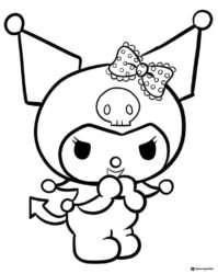 Kuromi with a polka dot bow and tail coloring page