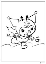 Kuromi with devil pitchfork demon horns coloring page