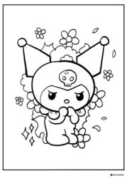 Kuromi with flowers and sparkles coloring page