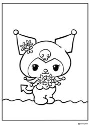 Kuromi with flowers on head and neck coloring page