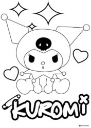 Kuromi with hearts and sparkles coloring page