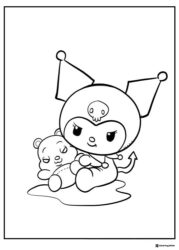 Kuromi with teddy bear coloring page