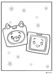 LankyBox Foxy and Boxy Coloring Page with Flowers