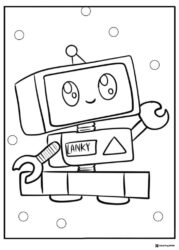 Lankybot Coloring Page with wrench and circles
