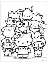 Large Group of Sanrio Friends Coloring Page