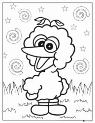 Little Big Bird Coloring Page with stars and spirals