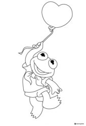 Little Frog Coloring Page floating with a heart balloon